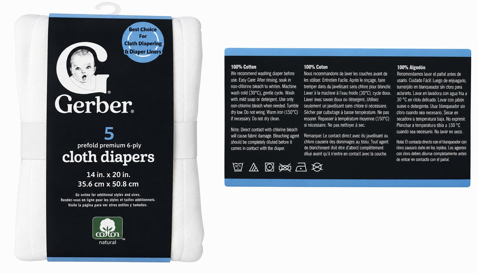 Gerber 5-Pack Prefold Premium 6-Ply