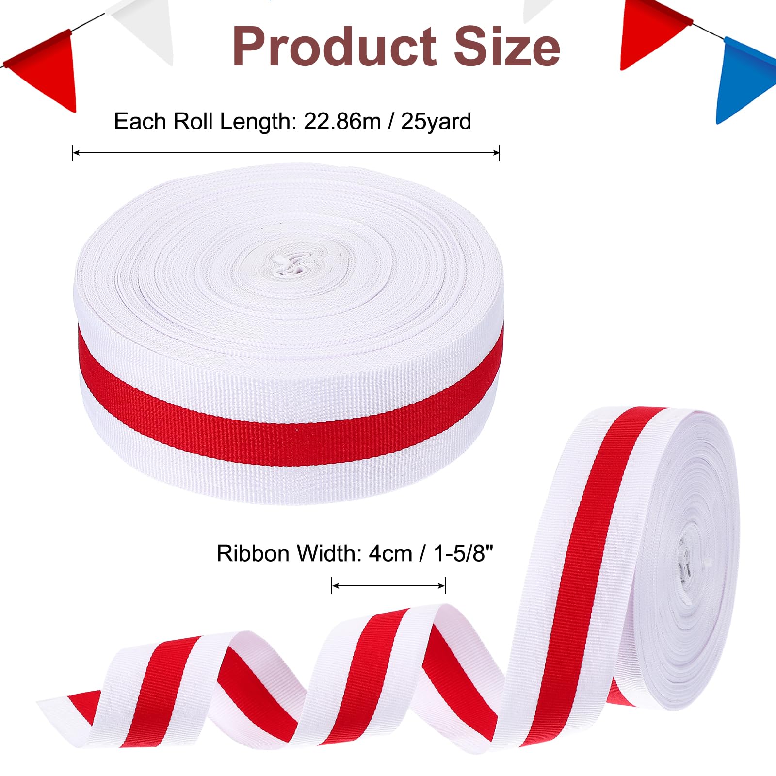 PATIKIL 1-5/8" White Red Striped Grosgrain Ribbon - Image 2
