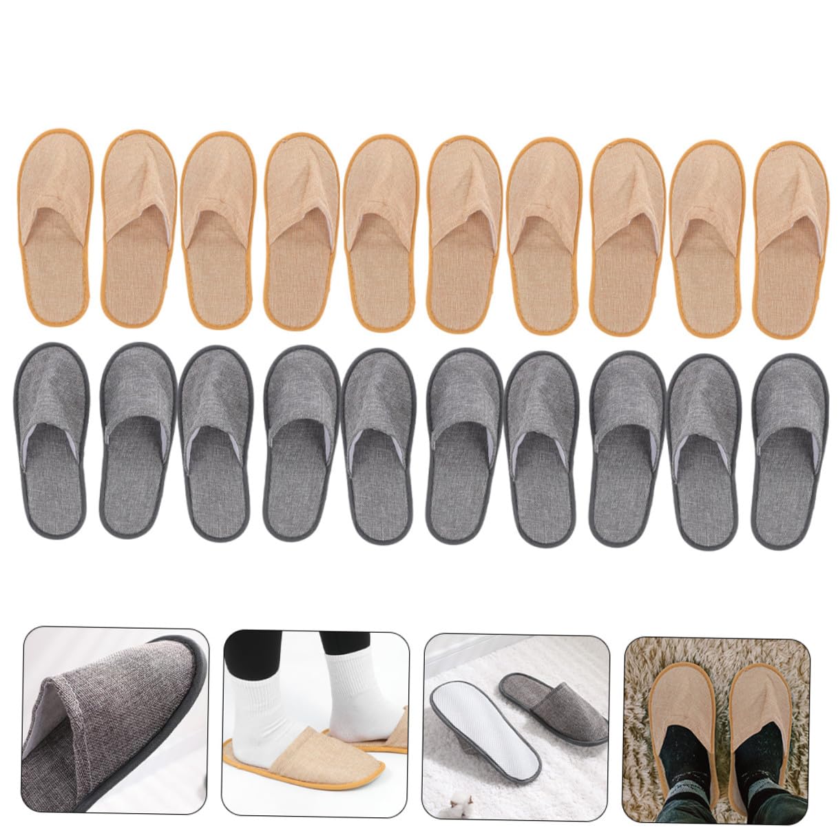 FRCOLOR Zapatillas de Viaje Plegables 10 Pares Tela de Rizo y Eva para Hombre y Mujer