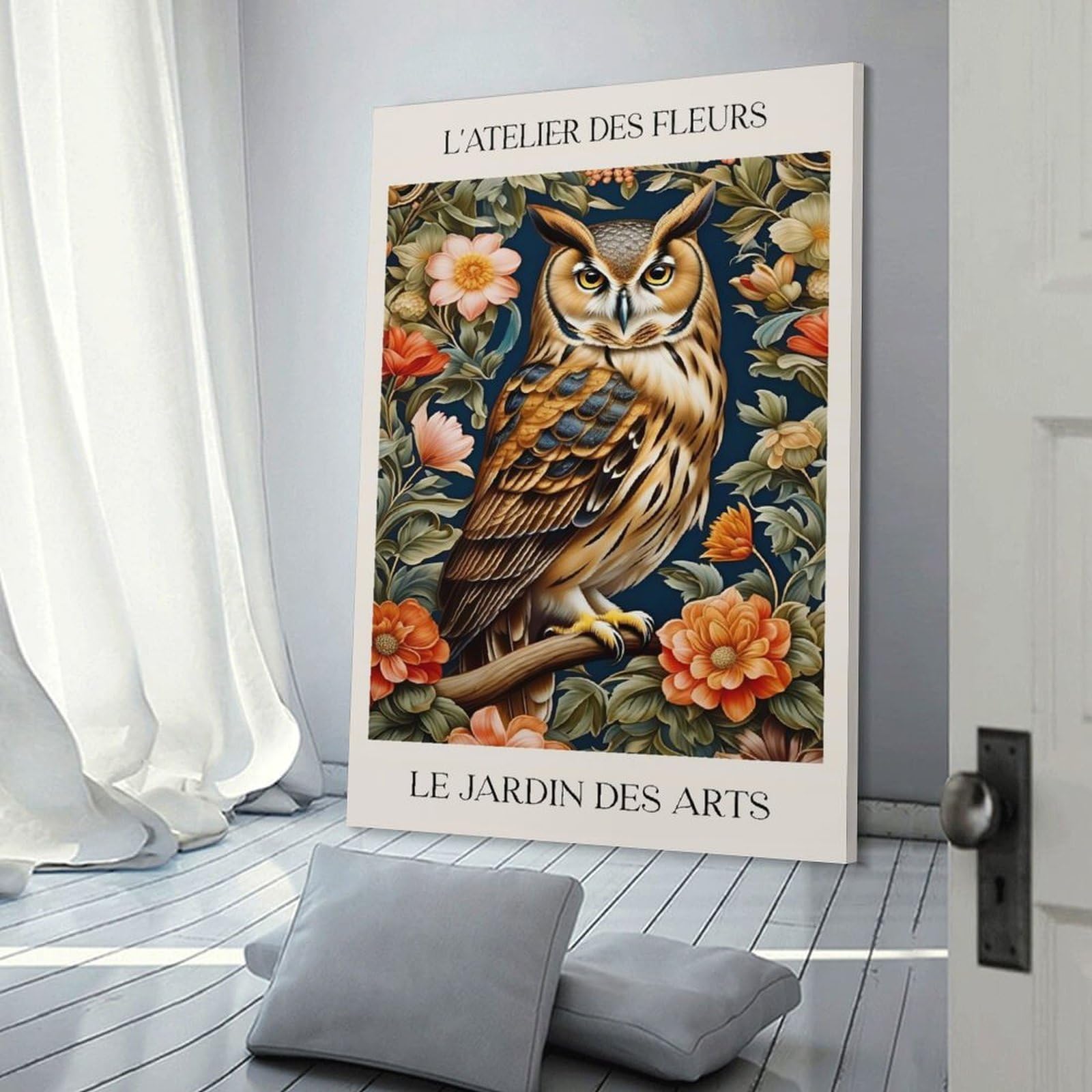 Junmoney Frame-Style-1 Victorian Owl Portrait Canvas Wall Art 24X36inch(60X90cm), For Home Lounge, Bedroom Or Reading Nook, Eye Catching Artwork For Blank Walls