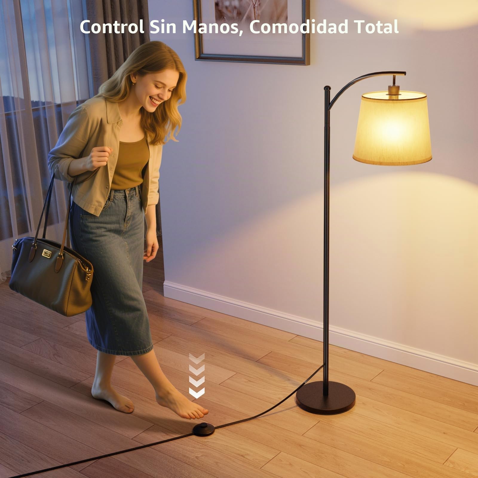 Lámpara de Pie para Salón, Lámpara de Pie Led con Control Remoto, Interruptor de Pie, 3 Temperaturas de Color, Adecuada para Salón, Dormitorio y Oficina
