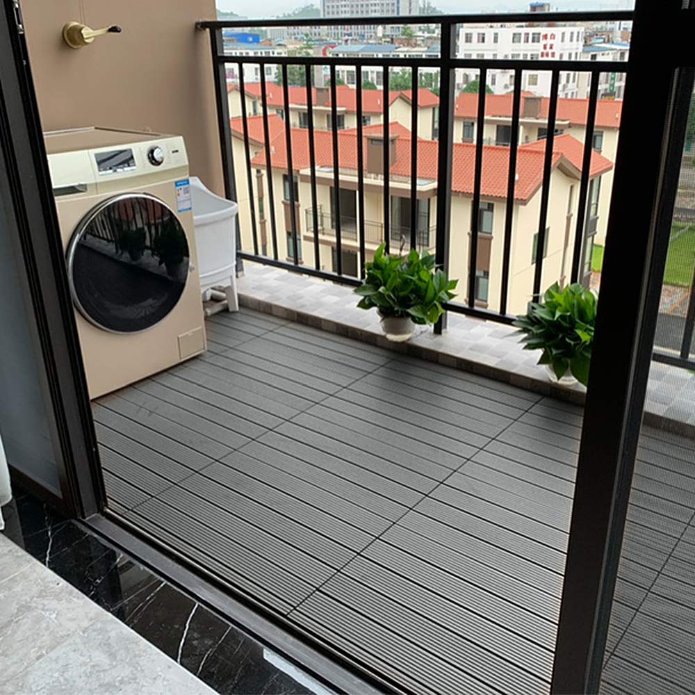 LZQ Dalles de terrasse clipsables en bois composite 30 x 60 cm 1 m² au total Anthracite Aspect bois Dalles étanches pour jardin, balcon et terrasse