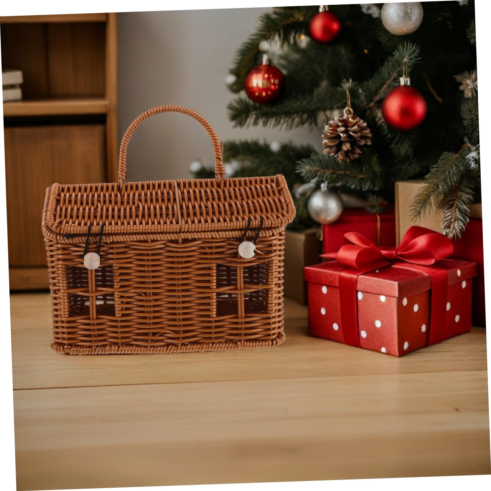 GLEAVI Cesta Tejida a Mano de Ratán para Caja de Obsequio Cajas de Regalos para Fiestas Almacenamiento para Dulces Nueces y Galletas para Shower y Bodas