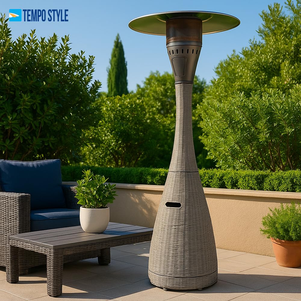 Fungo riscaldante per esterno pronto all'uso HABITAT Torba, polyrattan ed acciaio | 10kw per riscaldare fino a 50 m² | da 15 a 40h di funzionamento