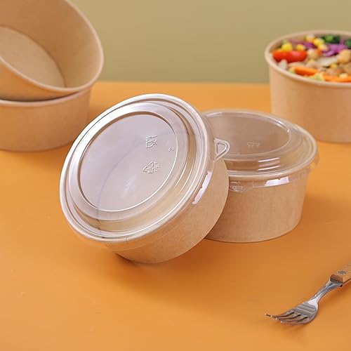 Miniatura 4 de Goboxad Paquete de 50 cuencos de papel resistentes de 24 onzas con tapas, cuencos de sopa desechables, cuencos de ensaladas biodegradables, cuencos