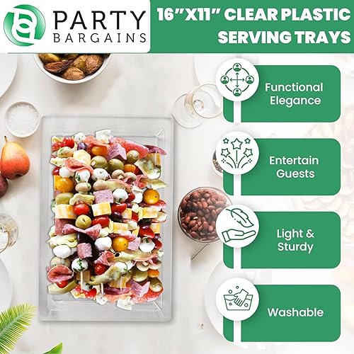 Miniatura 4 de PARTY BARGAINS Bandejas de plástico para servir de 16 x 11 pulgadas, paquete de 8 bandejas desechables de plástico transparente, ideales para bodas,