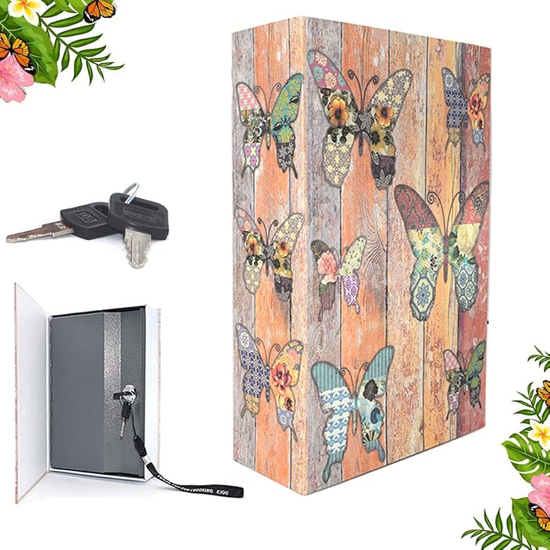 Butterfly Book Safe Lock Box with 2 Keys, Metal Hidden Storage Secret Compartment for Cash and Jewelry, Diversion Fake Cover for Home, Travel, and Bookshelf Decor