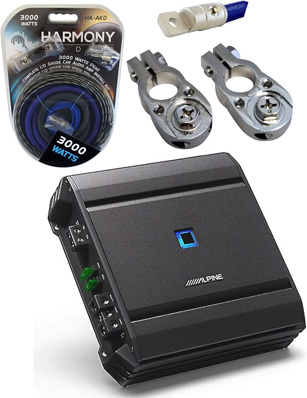 Alpine S-A60M Tipo S Clase D Mono Amplificador de subwoofer 1200W Kit de amplificador de calibre 0 | Paquete completo de cableado de alimentación, diseño monobloque para audio de automóvil, salida de graves potente y limpia, instalación sencilla