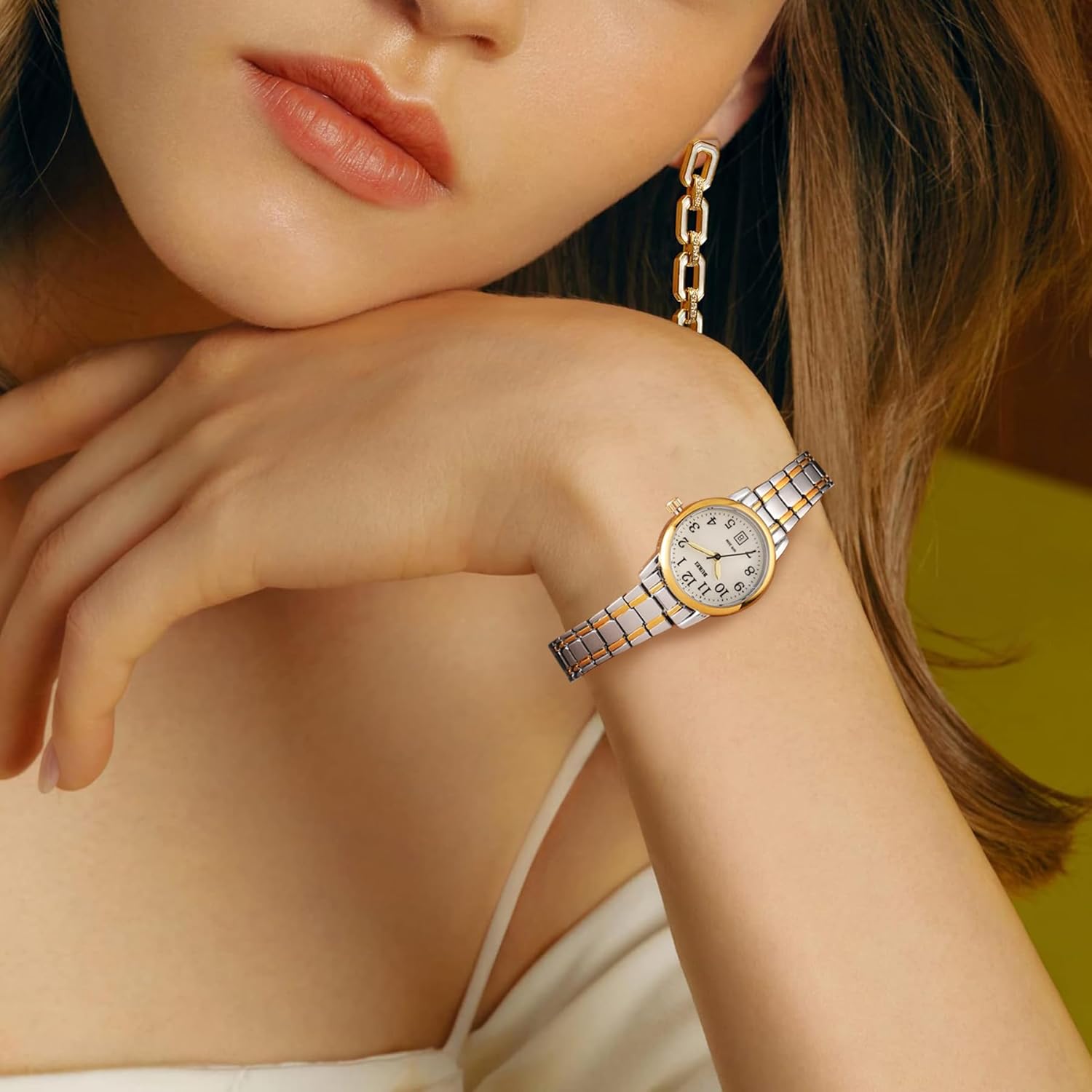 BUREI Women's Wrist Watches Fashion Two Tone Sliver Gold Stainless Steel Waterproof Analog Quartz Watch for Small Wrists, Easy Read Dial, Gift for Women - Image 5