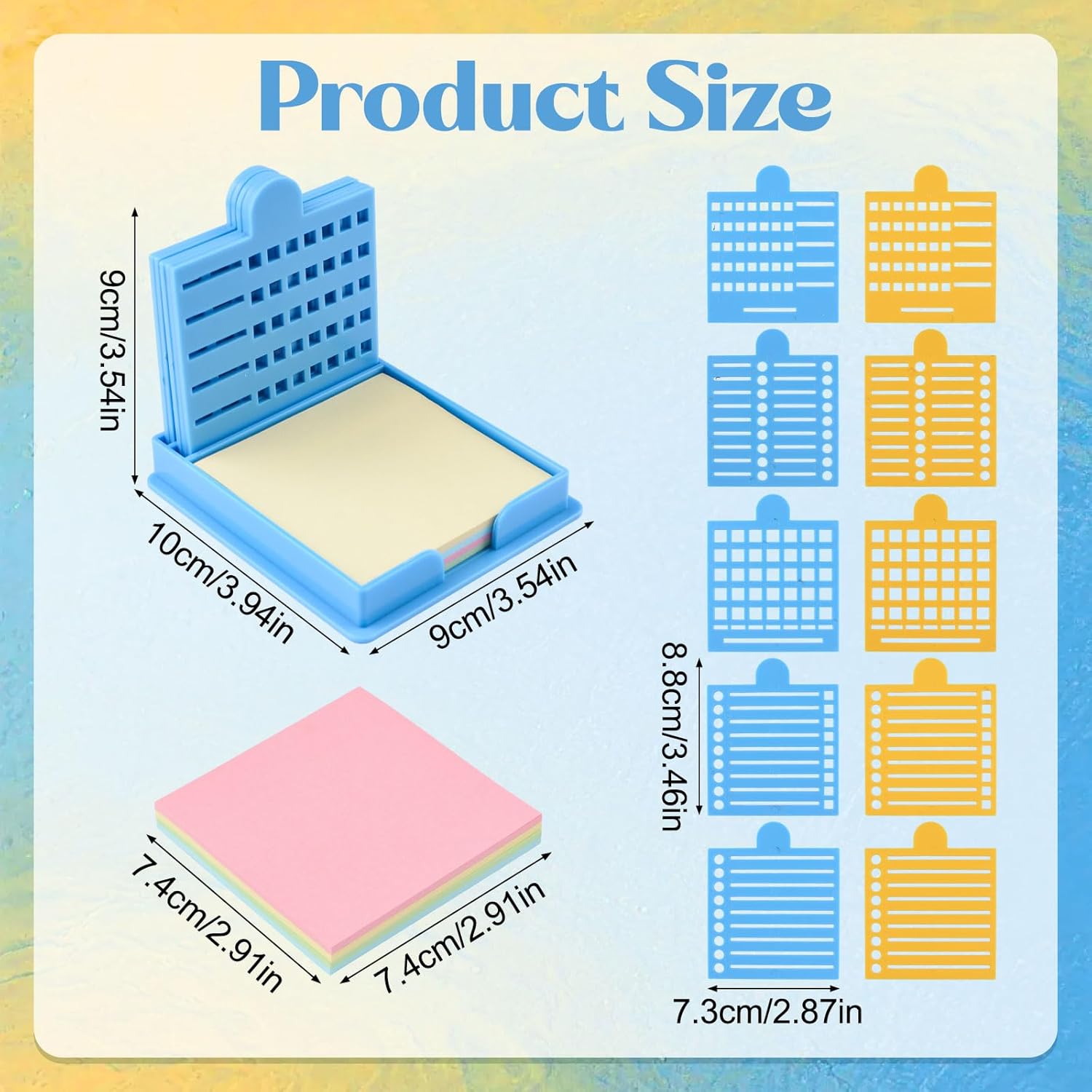 Sticky Note Stencil with Post Notes&Holder, Reusable Notes Dispenser with Box Drawing Template, to-Do List Memo Pad Organizer for Home Office