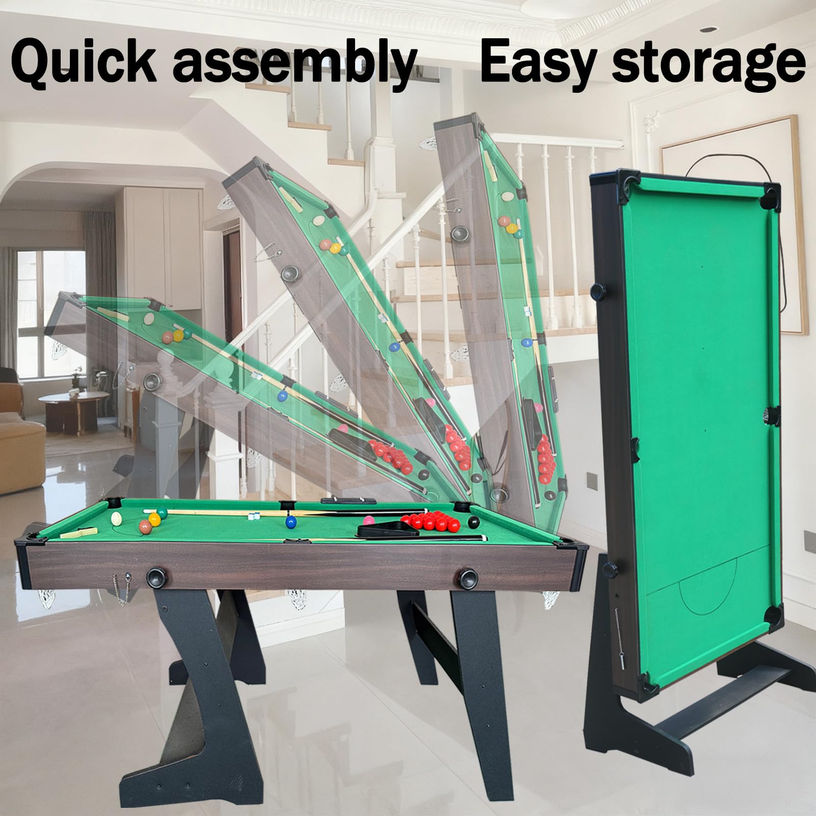 6FT Poolbillardtisch Klappbarer Snookertisch Billardtisch mit sämtlichem Zubehör für Kinder und Erwachsene