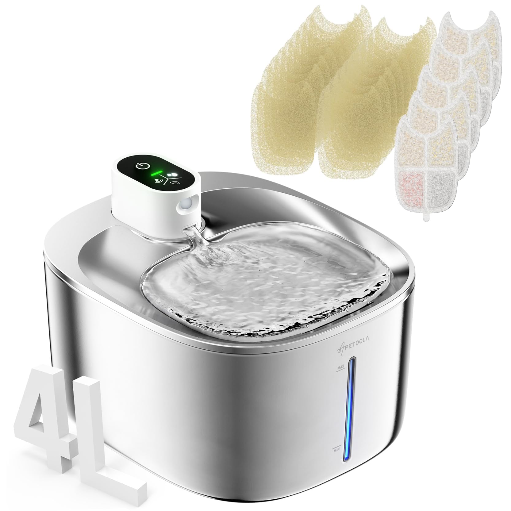 Cat Water Fountain Stainless Steel,152oz/4.5L Wireless Pet Fountain,Automatic Water Bowl for Cats Dogs with Motion Sensor,Quiet Filtered Pet Water Fountain w 5 Filters(Filters for 4 Months)