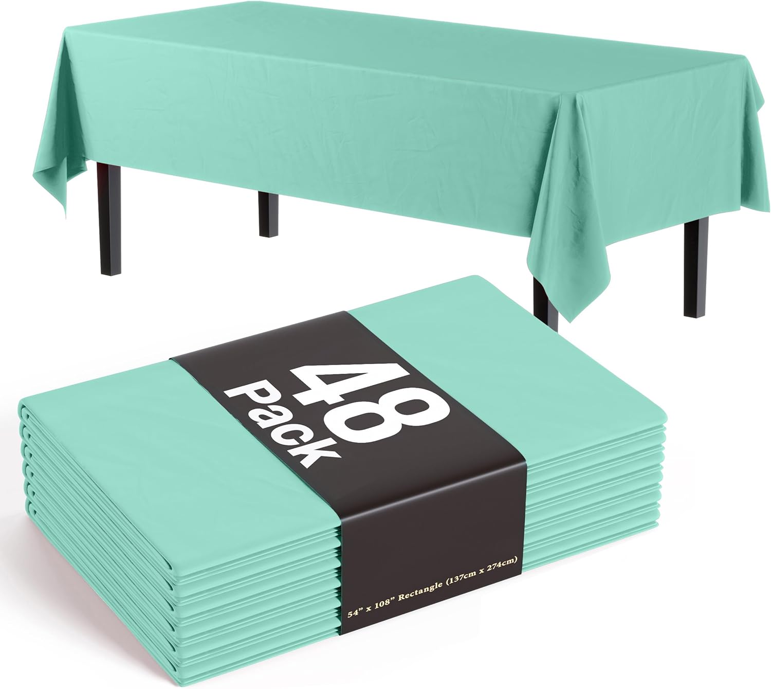 Party Solids Mint Tablecloths for Rectangle Tables 48 Pack Plastic Table Cloth Disposable 54" X 108" Mint Table Cloths Rectangle Tablecloth Plastic Tablecloths Rectangular for Party Supplies