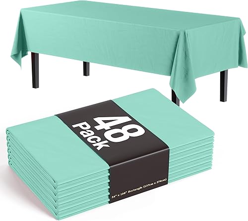 Exquisite The Case - Manteles desechables de plástico color menta para mesas rectangulares a granel, paquete de 48 manteles desechables de plástico
