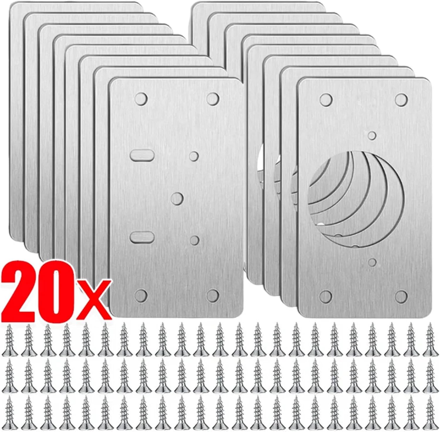 20/2Pcs Cabinet Hinge Repair Plate Kit Stainless Steel Door Hinge Mounting Plate with Holes for Home Cupboard Furniture(4PCS)