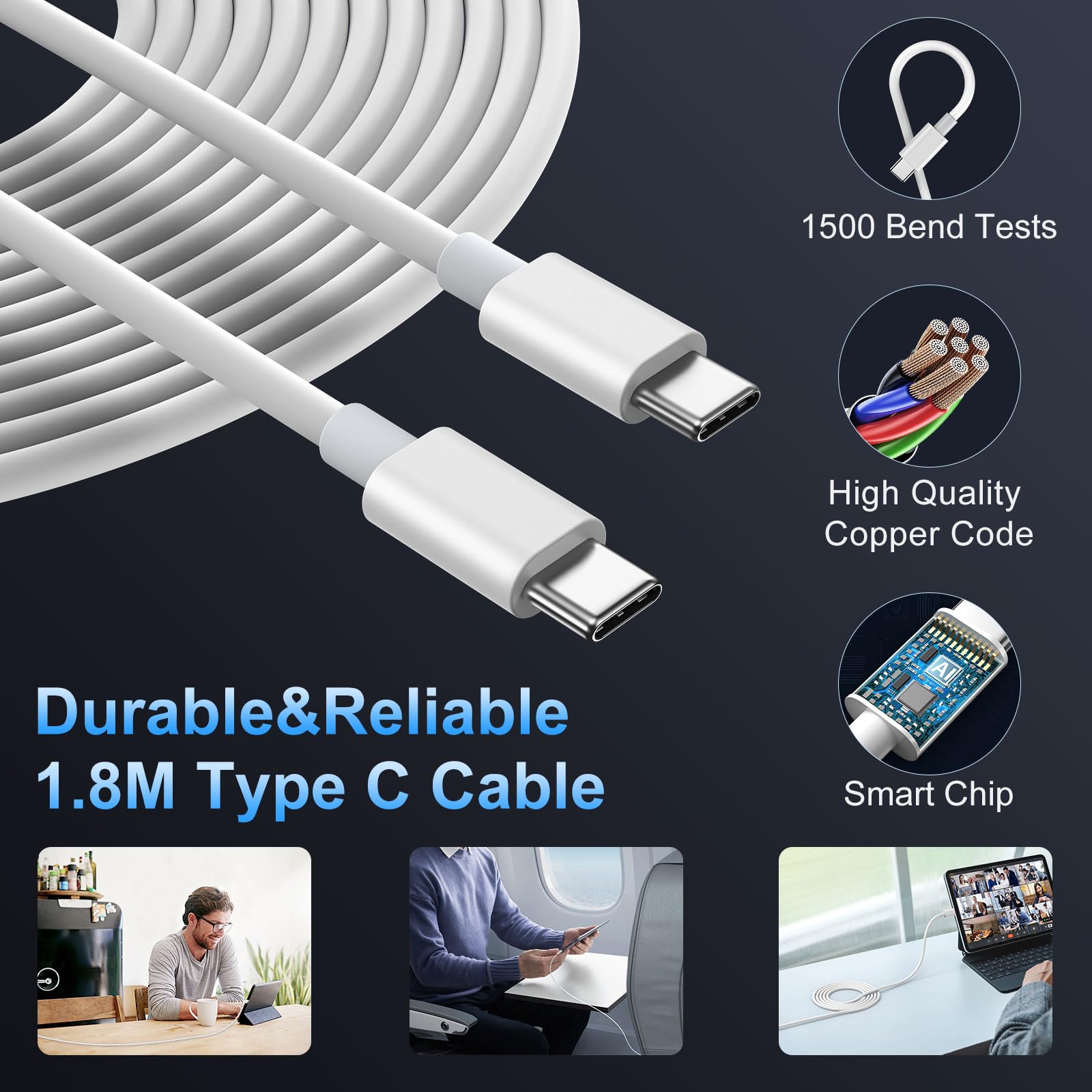 Caricatore per iPhone,Caricatore USB C,Rapido a doppia porta USB C Caricabatterie per iPhone 15/14/14 Pro/14 Pro Max/14 Plus/12/11/XS/XR/X/SE,Spina Alimentatore Presa Carica con Cavo