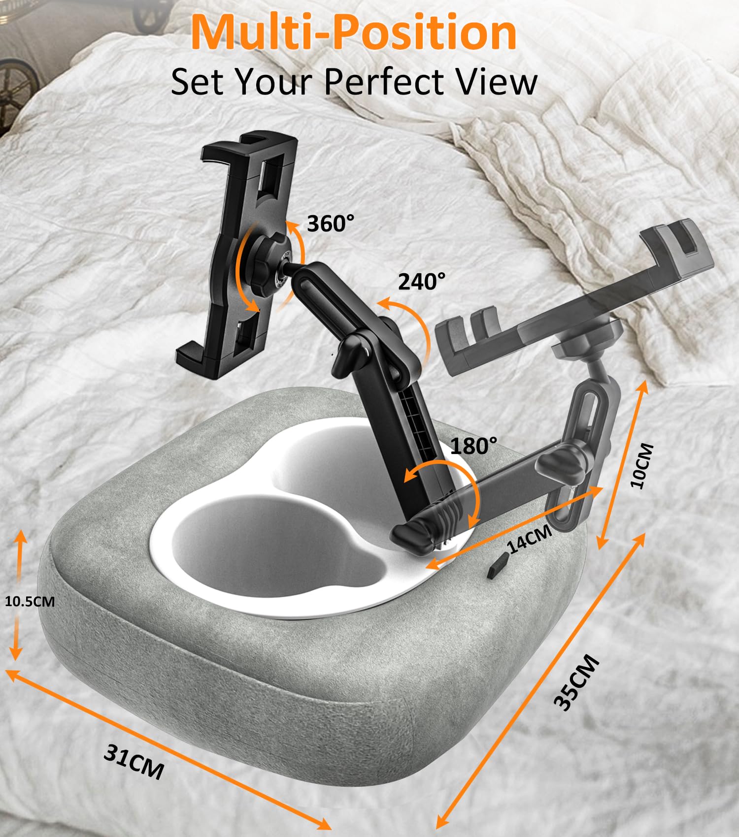 KDD Coussin Support Tablette Avec Rangement, Support Tablette Lit Pliable, Support Livre Ouvert Pour Lit, Genoux, Bureau, Support Ipad Pour IPad Pro 12.9, 10.5, 11, Air, Téléphones, Livres, Pêche