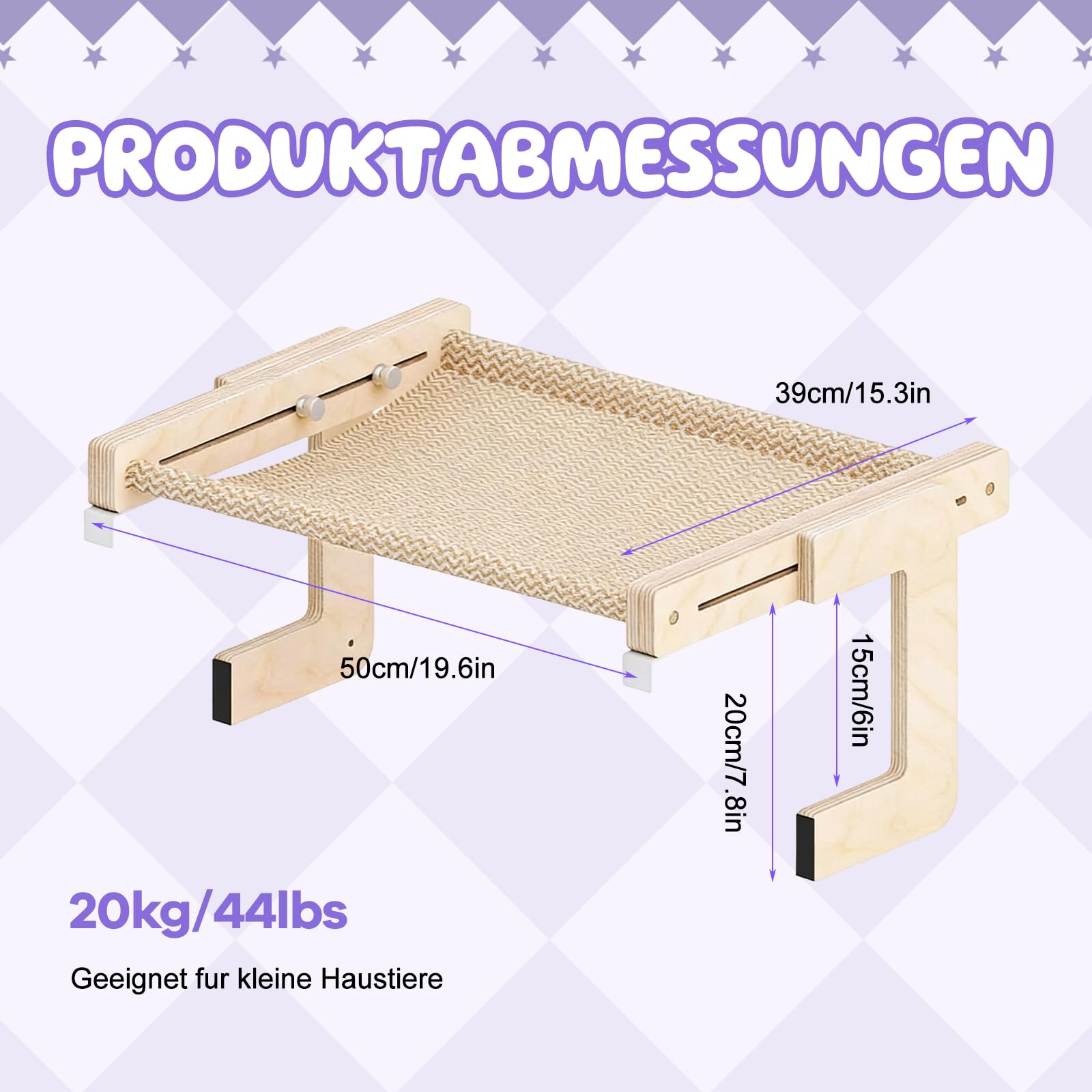 Hamaca Cama Gato Ventana, Hamaca para Ventana con Alfombra Reversible y Lavable, Instalación sin Herramientas Estante para Gato MAX.20 kg, 50 x 39 cm