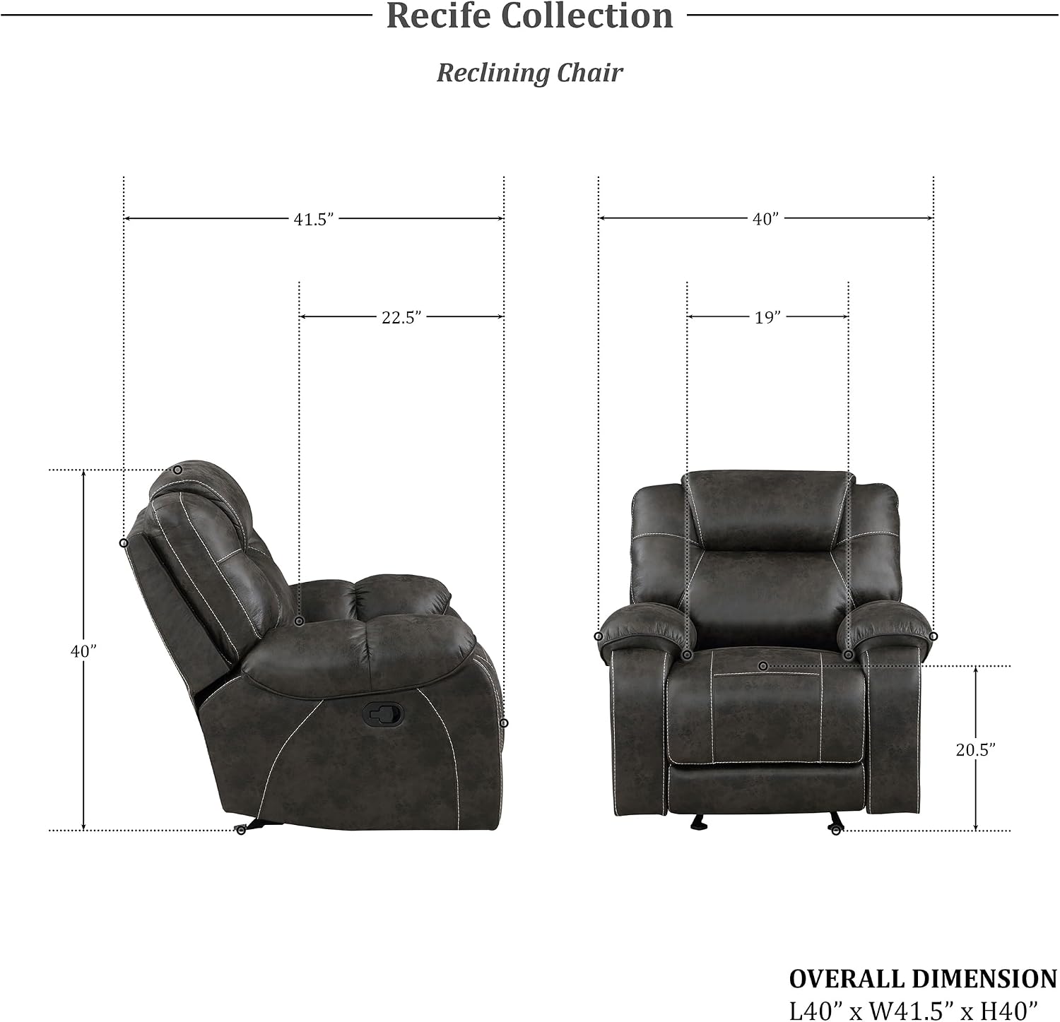 Lexicon Manual Glider Recliner Chair, Polished Microfiber Upholstered Manual Tab Pull Reclining Nursery Chair for Living Room, Pillow Top Armrest, Padded Headrest, Easy Assembly, Chocolate