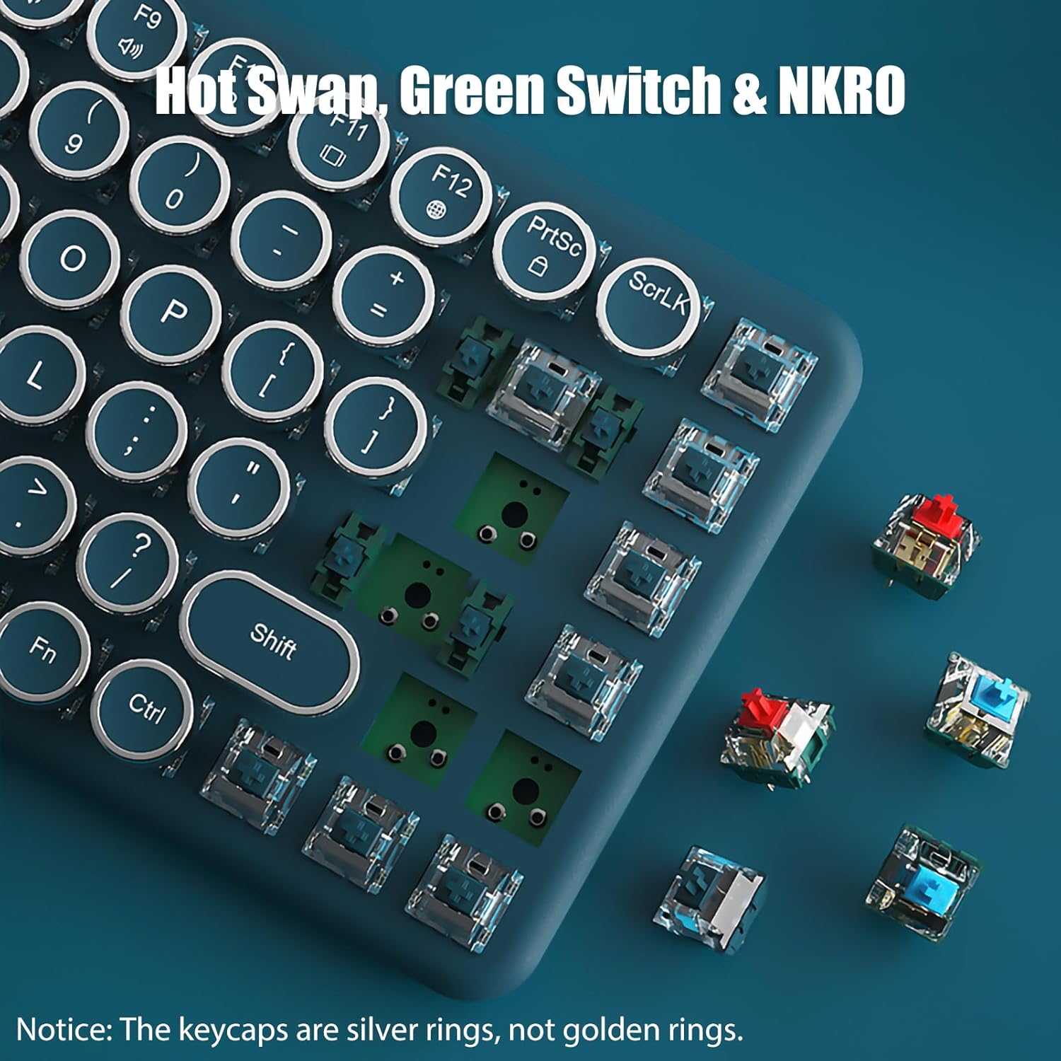 Typewriter Keyboard Wireless 2.4GHz/Bluetooth/USB-C Wired Mechanical Gaming Keyboard Warm White LED Backlit 84-Key NKRO Hot Swappable Green Switches Retro Round Keycaps for Multi-Device