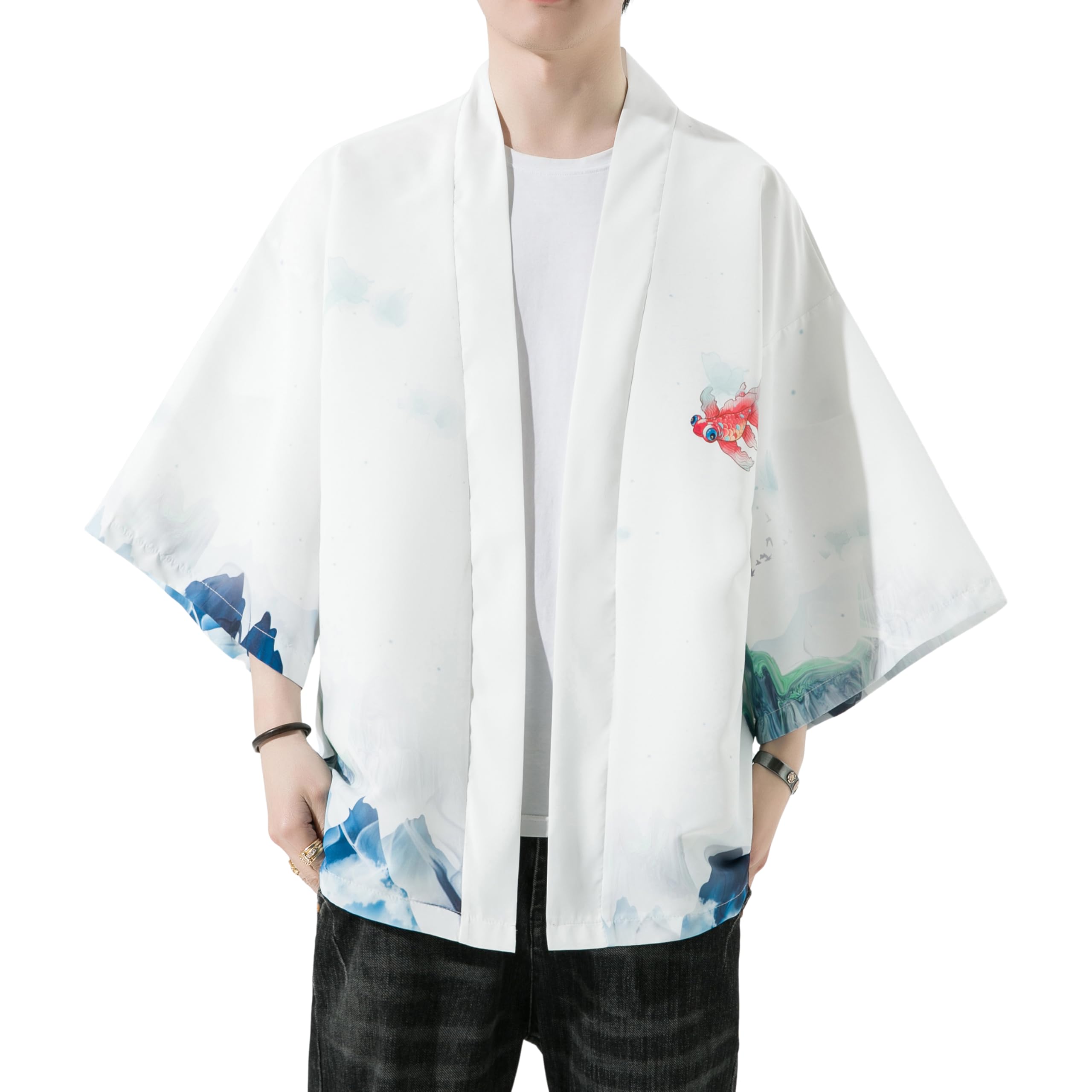 Kimono For Men Japanese Style Kimono Robe Jacket Lightweight Open Front Cardigan Seven Sleeve Yukata Coat
