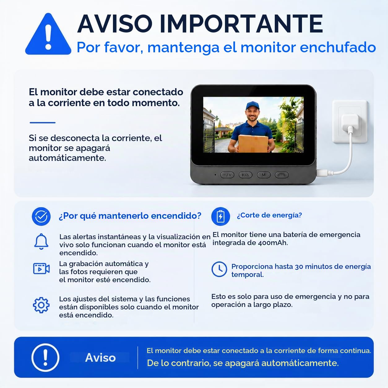 Timbre de Video Inalámbrico con Cámara 1080P Videoportero Inalámbrico con Pantalla IPS de 4,3 Pulgadas, Audio Bidireccional, Visión Nocturna, 170° Gran Angular, Conexión Bluetooth, No Requiere WiFi
