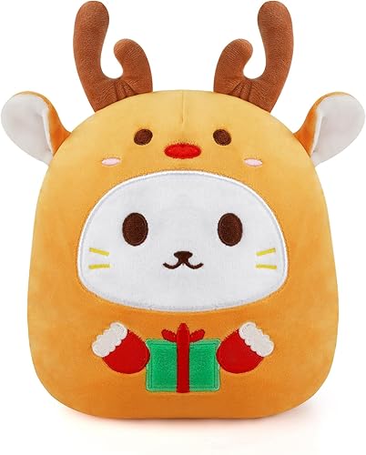Peluche de reno de Navidad, almohada de reno de 10 pulgadas, lindo juguete de peluche suave, animales de peluche de Navidad para niños, niñas y niños