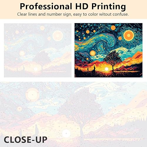 Miniatura 3 de Pintura por números, pintura de estrellas de luna por números para adultos, paisaje con montañas, pintura artística de paisaje para adultos por