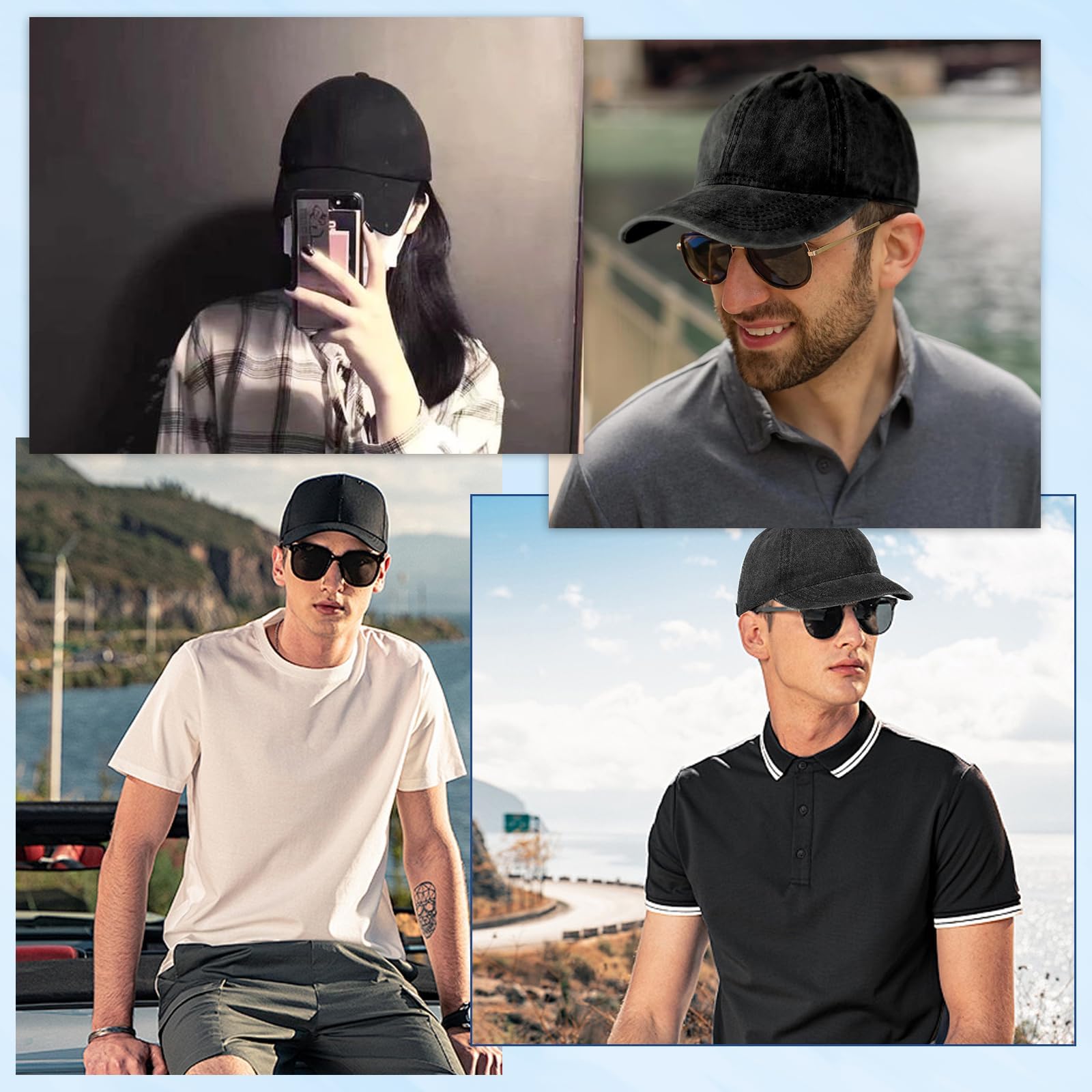 LYCN 24 Stück Unisex Baseball Caps Bulk Blanko Basecaps Verstellbar Schwarze Baseballkappen mit Rückriemen für Herren Damen Trucker Caps