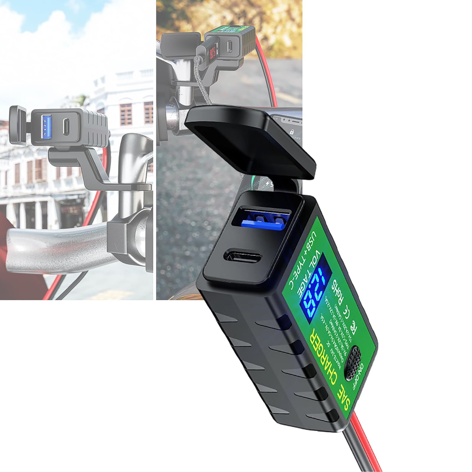 Motorcycle Phone Charger for Suzuki VStrom 650 /XT VSTROM DL650 V STROM650, Motorcycle Power Adapter Fast Charging Handlebar Socket, Dual Port with USB & Type-C Ports Charging Outlet