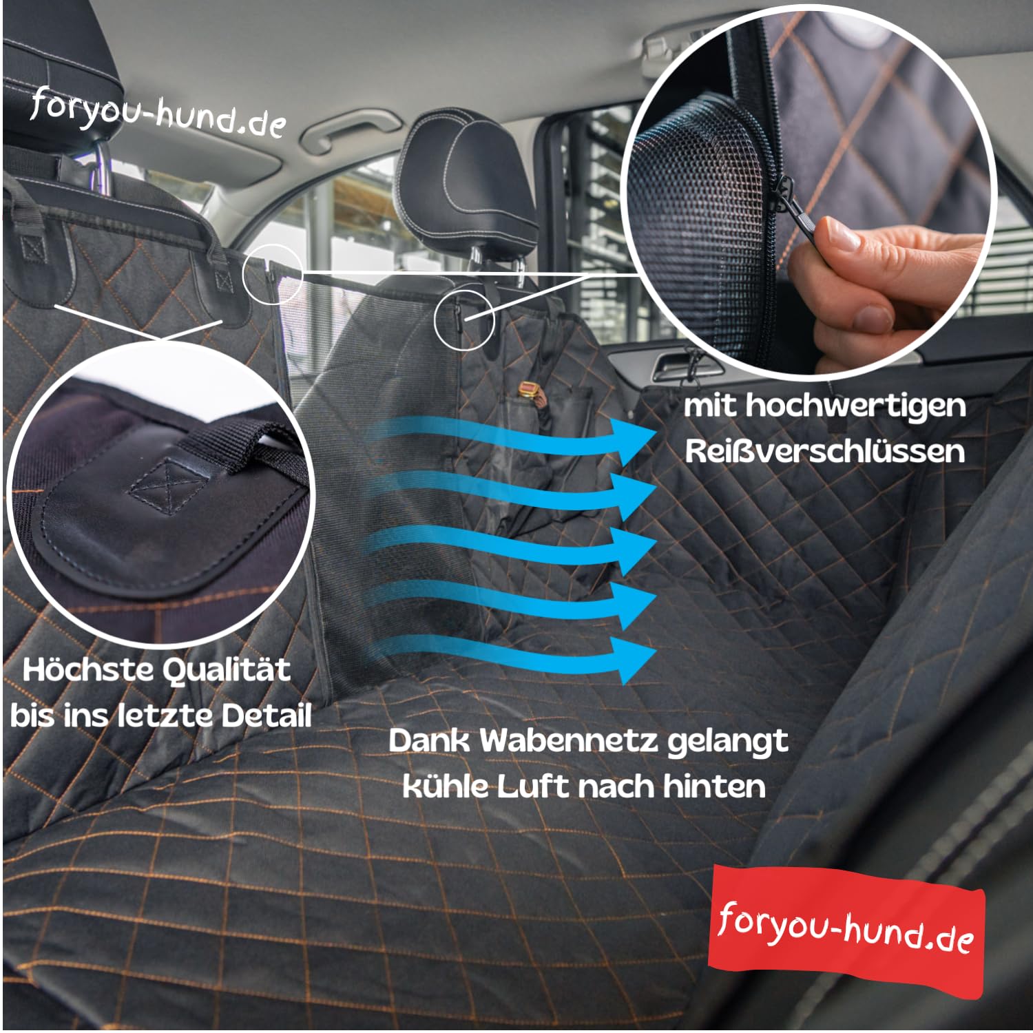 foryou® Rücksitzschoner Auto inkl. Hundedecke - Wasserabweisende Rückbankschoner für Hunde mit Seitenschutz und Sichtfenster-Kratzfeste Rücksitzabdeckung, Premium Qualität Made in Germany
