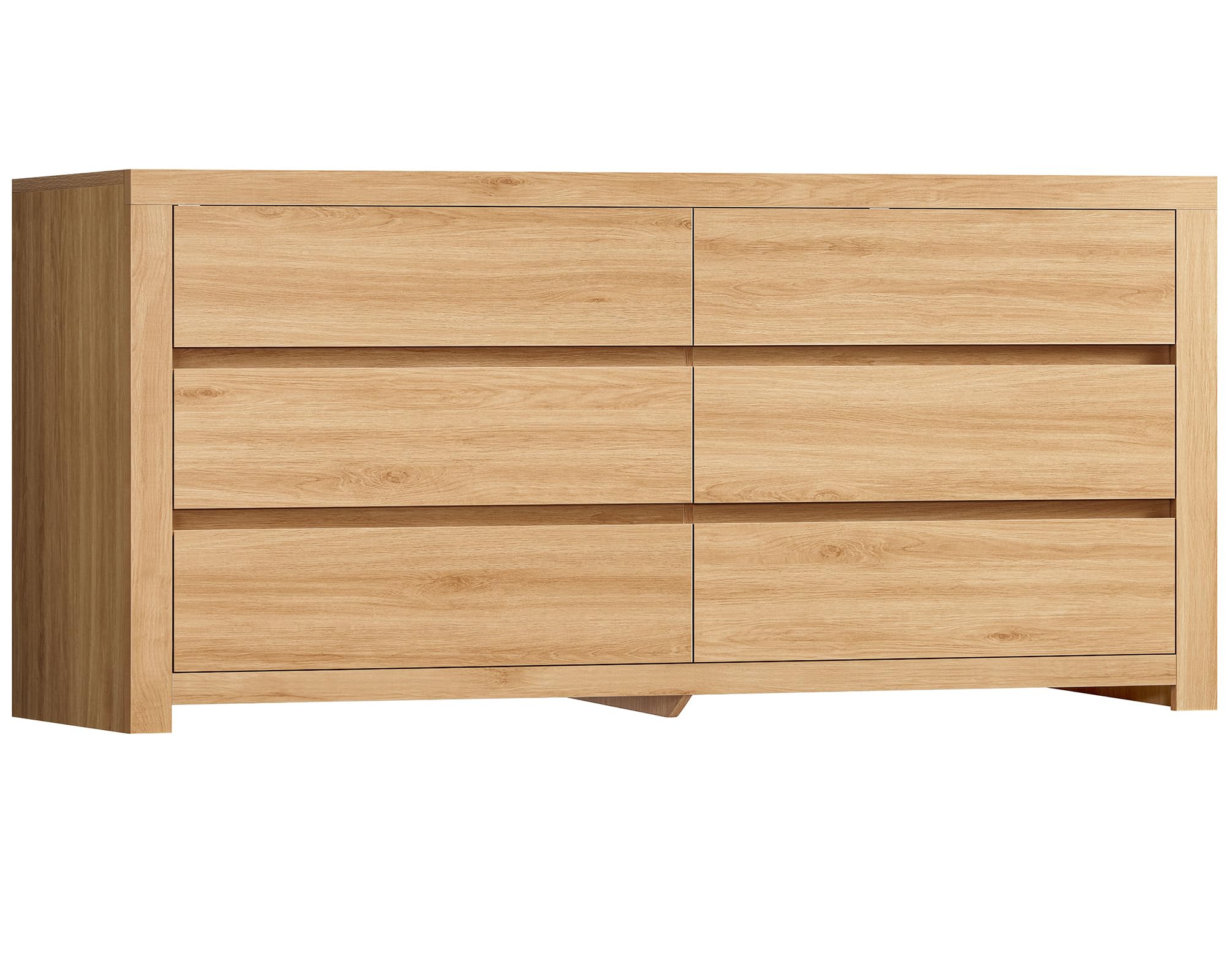 TEENFON 55" Dresser for Bedroom with 6 Drawers, Modern Dressers &amp; Chests of Drawers with Thicker Panels, Wooden Dresser TV Stand, Bedroom Dressers, for Bedroom, Hallway, Natural