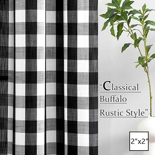 Vista 16 de Jubilantex Paneles de cortina semitransparentes a cuadros rojos y blancos, cortinas texturizadas a cuadros, cortinas de ventana de granja con ojales