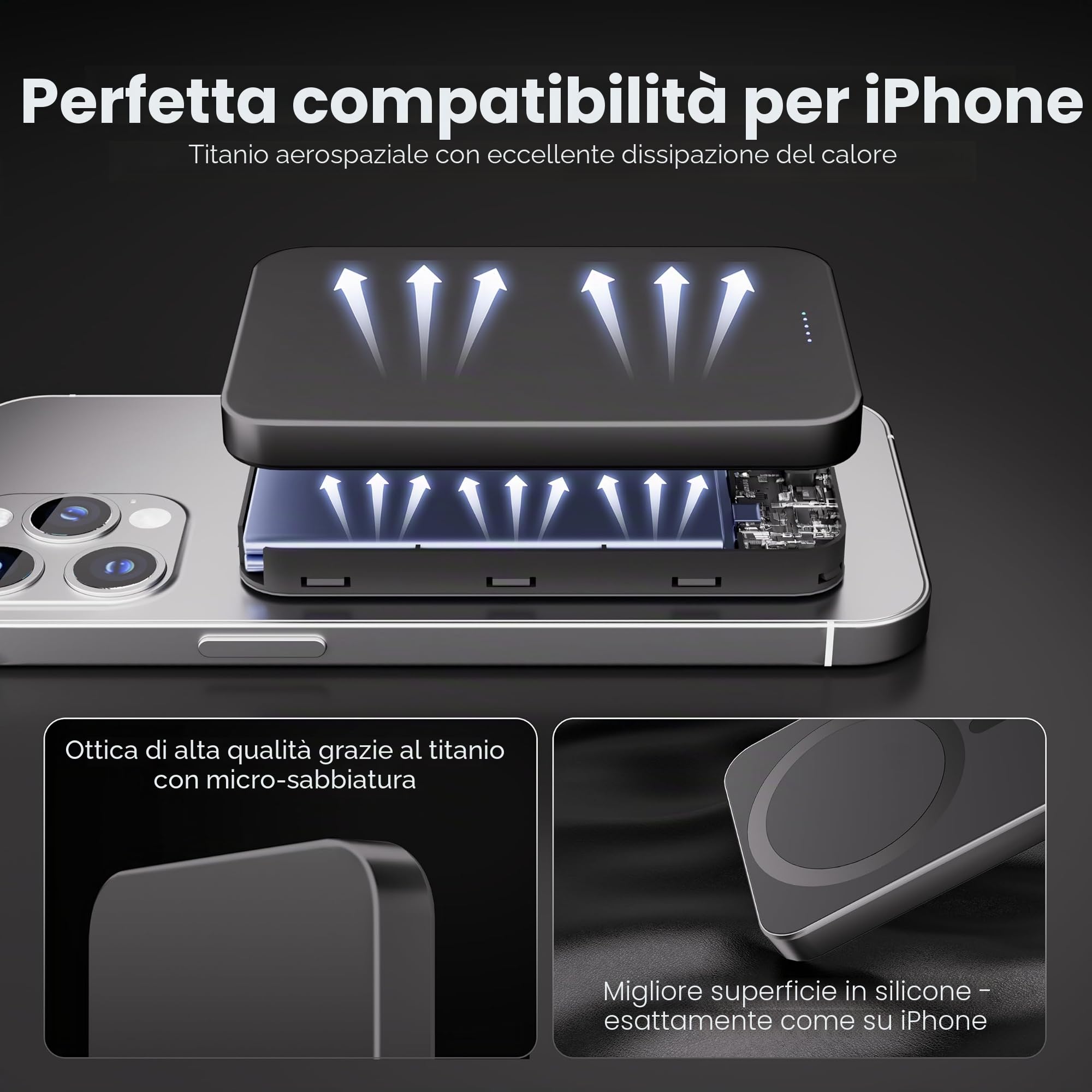 Kstime Power Bank Magnetico 10000mAh 14mm Design Titanio Ultra Sottile PD20W Caricabatterie Wireless Portatile con Ingresso e Uscita USB-C Compatibile con iPhone 17/16/15/14/13/12 Serie (arancione)