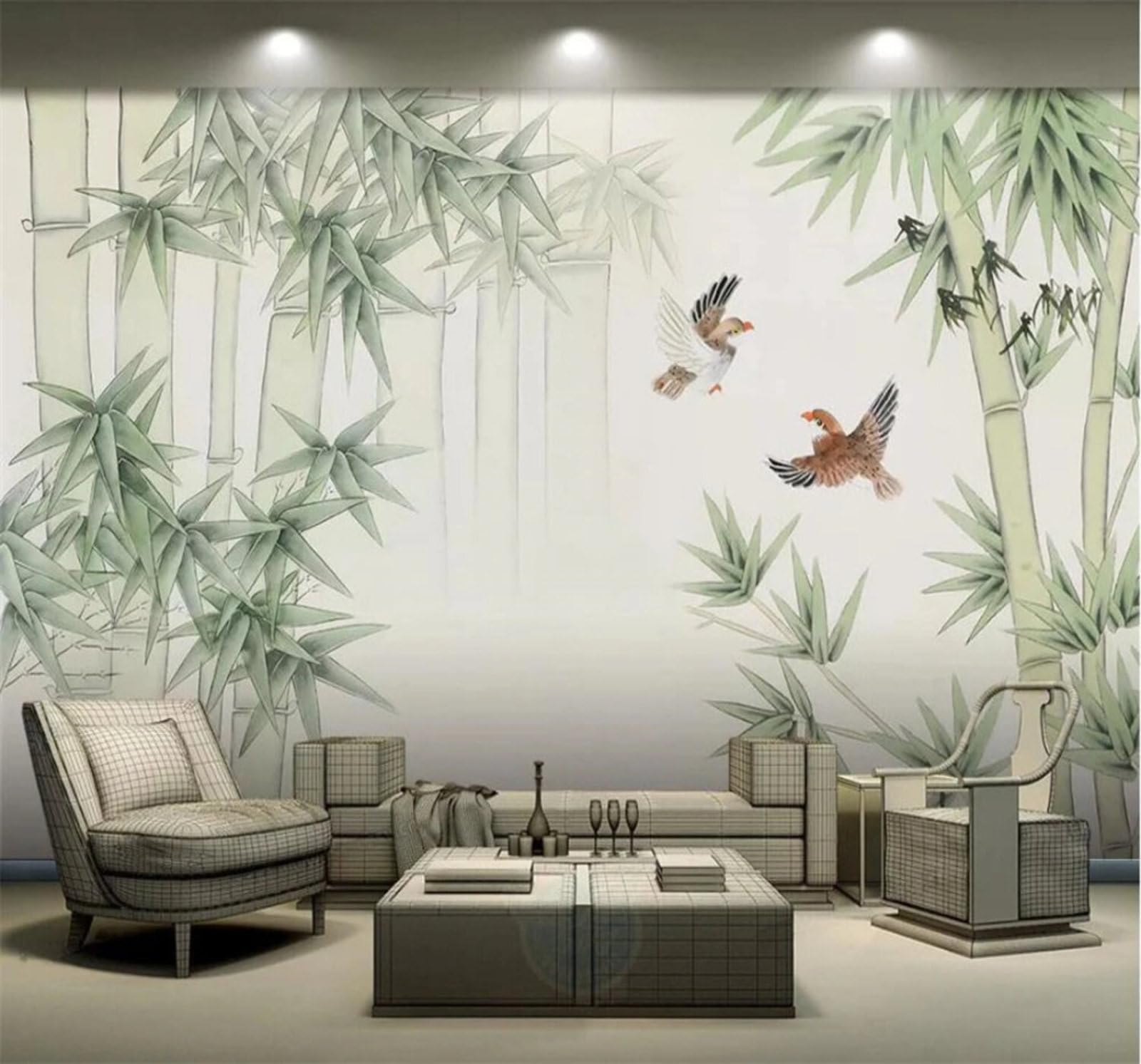 Xlming 250Cm×170Cm(B×H) Retro Hand Drawn Fresh Bamboo Grove Birds In Flight 3D Wallpaper Luxury Silk Study Dining Feature Sofa Grey Bedroom Living Room Tv Decorative Wall-250Cm×170Cm