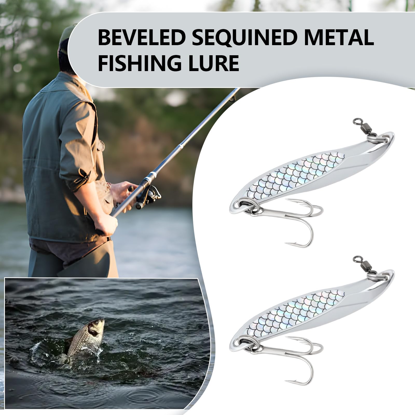 SG Store 5pcs Silver Metal Sea Fishing Lures 65mm Wedge Slice Treble Hooks Lures with 10 Swivels Casting for Bass Mackerel Trout Bluefish Pik Salmon 21g - Image 2