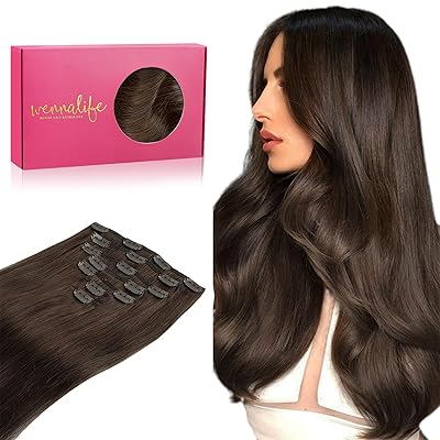 WENNALIFE Clip in Hair Extensions Real Human Hair, 24 Inch 120g 7pcs Dark Brown Hair Extensions Clip In Human Hair Remy Clip in Hair Extensions Real Human Hair Double Weft