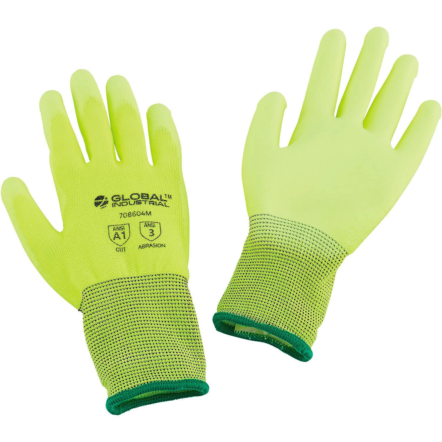 Flat Polyurethane Coated Gloves by Global Industrial – Medium, Nylon, Lime Green, Pack of 12, Model 708604M