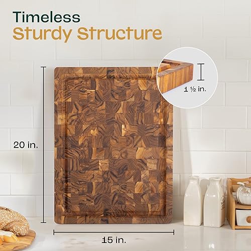 Miniatura 5 de Yes4All Tablas de cortar de teca duraderas para cocina, 20 pulgadas de largo x 15 pulgadas de ancho x 1.5 pulgadas de grosor, tabla de cortar de