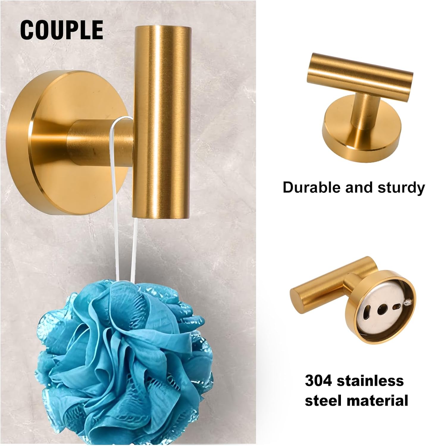 5-Piece Towel Racks for Bathroom, Stainless Steel Bathroom Accessories Set, Bathroom Towel Holder Wall Mounted, Sturdy Bath Towel Bar Set Bathroom Hardware Set (Brushed Gold) - Image 4