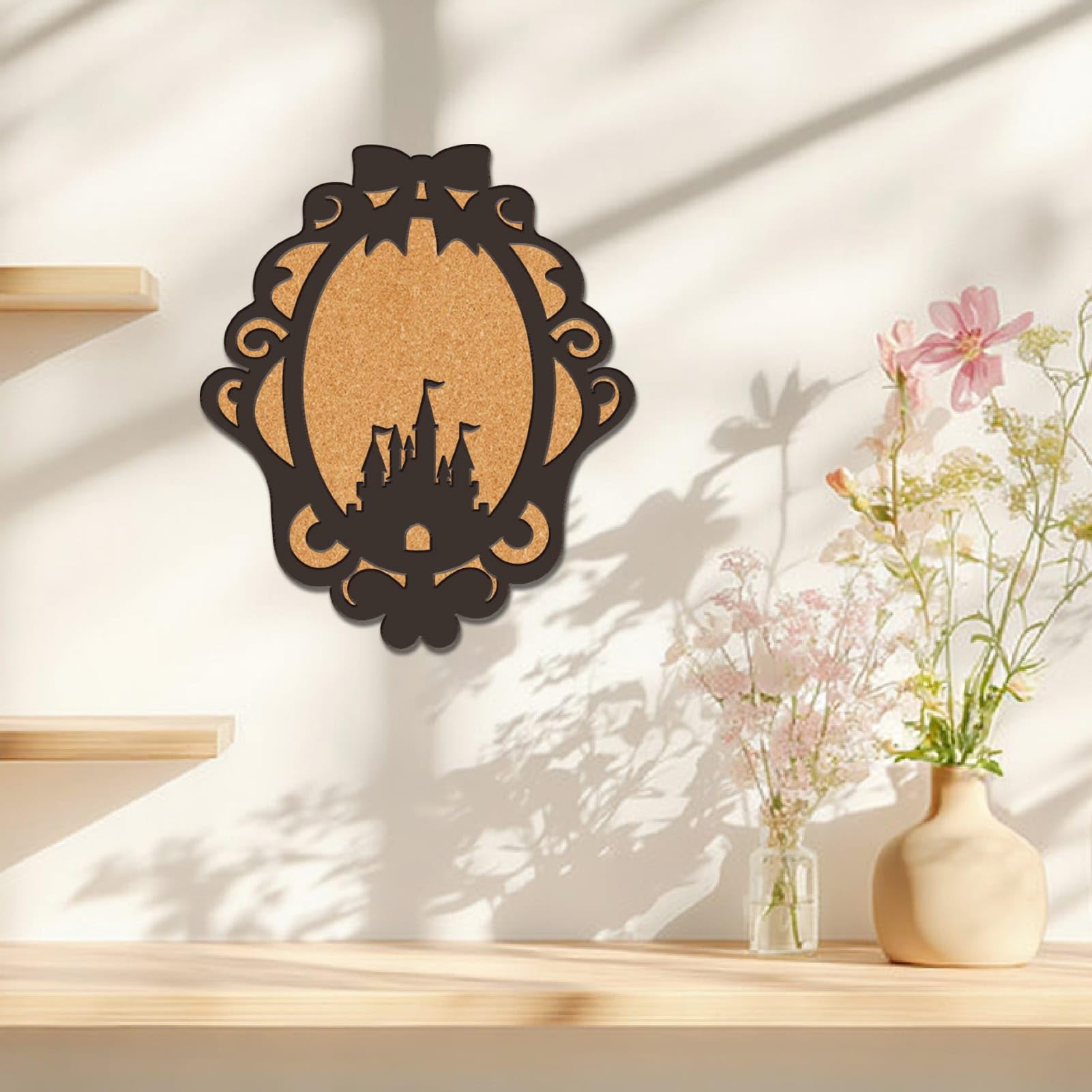 CRASPIRE Castle Pin Cork Board 11.8 x 9.1 Inch Wings Wooden Framed Bulletin Display Badge Saddle Brown Wall Mounted Memory Memo Brooch Holder Storage for Home Bedroom Women Gift Wedding Decoration - Image 4
