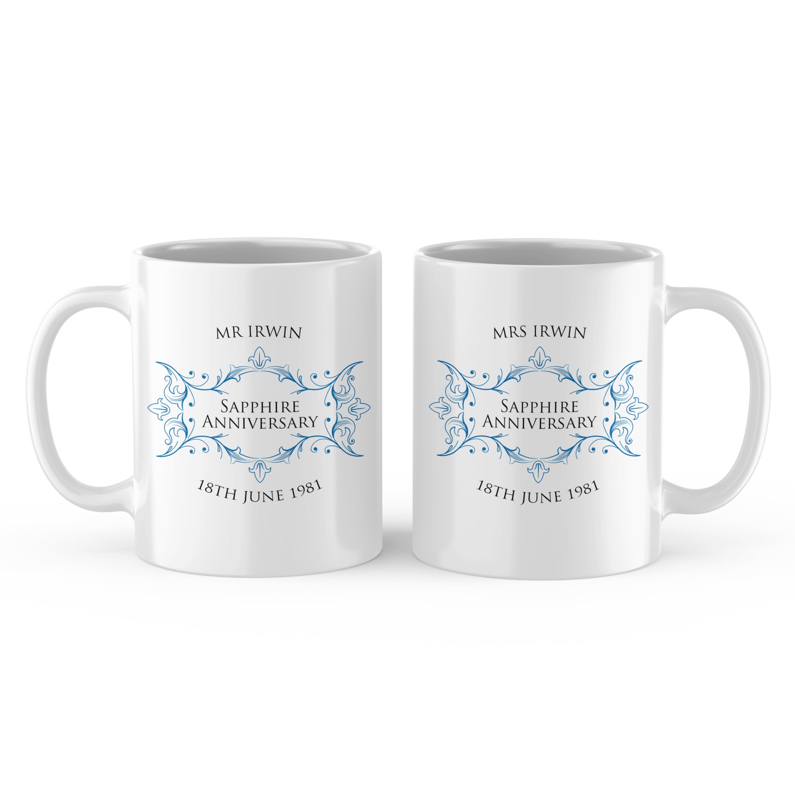 The Gift Experience Personalised Sapphire Anniversary Pair of Mugs, 12 cm x 9.5 cm x 8 cm