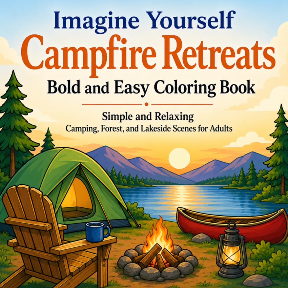 Imagine Yourself Campfire Retreats Bold and Easy Coloring Book: Simple and Relaxing Camping, Forest, and Lakeside Scenes for Adults (Imagine Yourself Coloring Series)