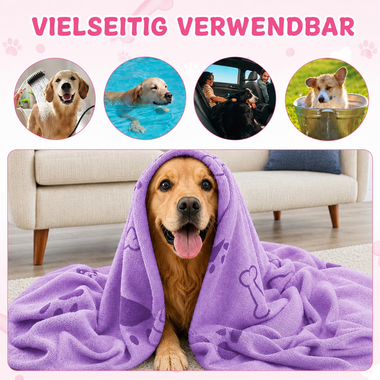 20 Stück Hundehandtücher 100 x 50 cm Mikrofaser Haustier Handtücher Saugstark Schnelltrocknend Hundetuch für Kleine Mittlere Große Hunde Welpen Katzen 10 Farben