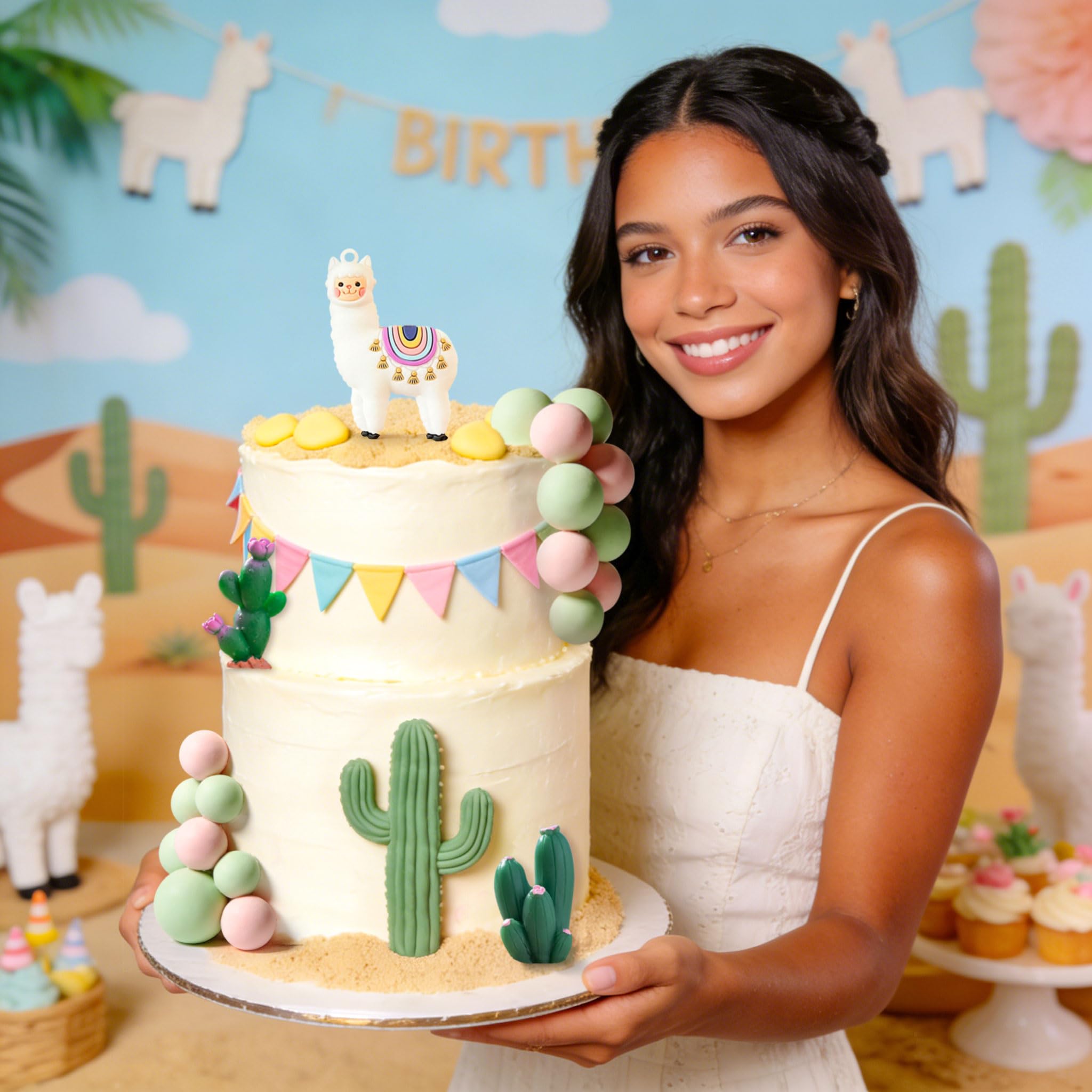 Llama Cactus Alpaca Cactus Cake Topper Decorations for Mexican Fiesta Birthday Baby Shower Cinco De Mayo Party Supplies - Image 6