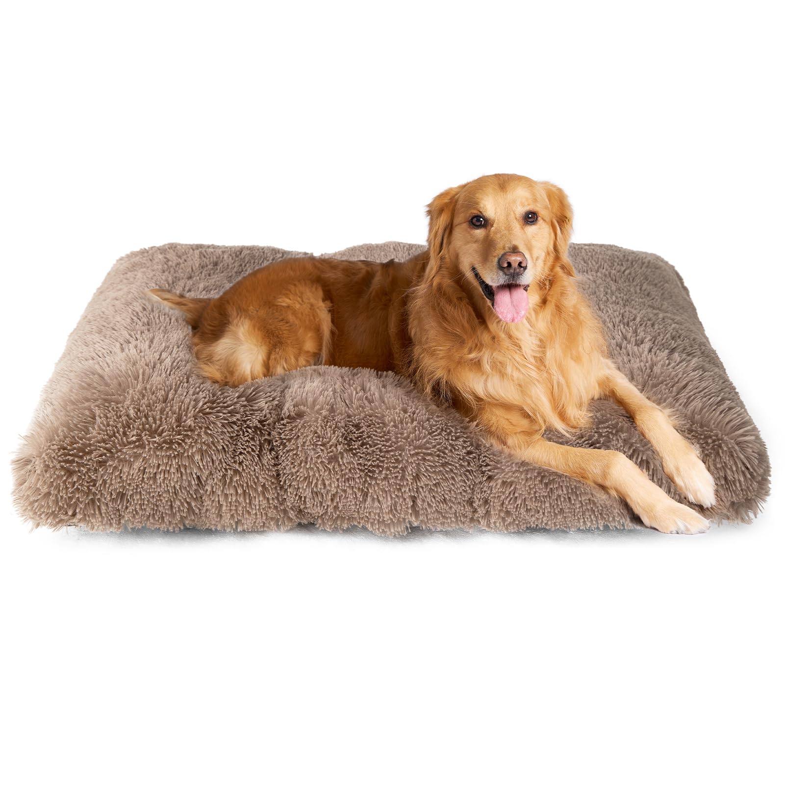 ( similar) EHEYCIGA Fluffy Dog Crate Pad, Plush Faux Fur Dog Bed for Extra Large Dogs, Calming Anti Anxiety XL Dog Bed for Crate, Washable Soft Warm Dog Crate Mat with Non-Slip Bottom, Camel