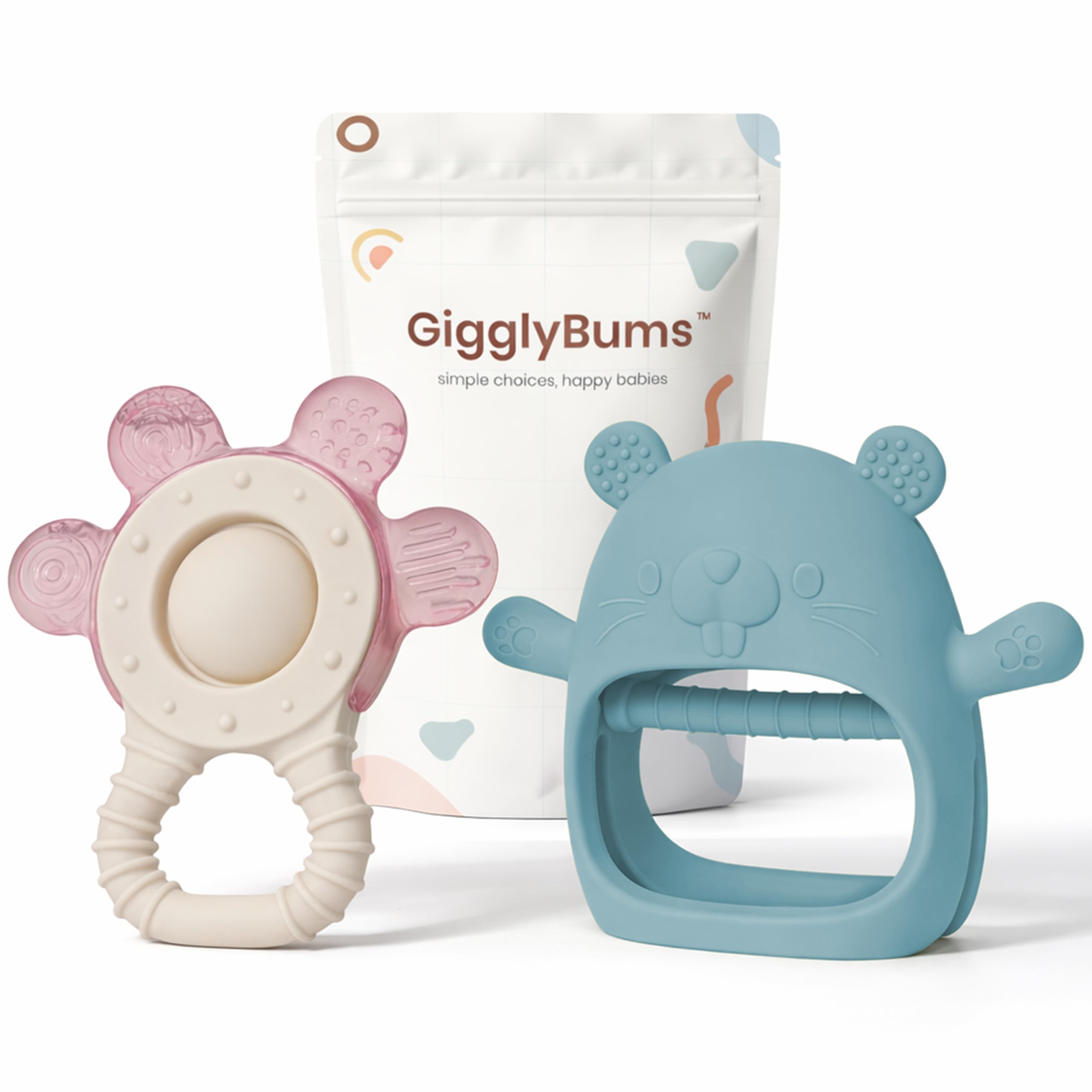 Baby Teether Set 3+ Months – Silicone & Water-Filled Cooling Teether 2-Pack, BPA-Free Sensory Teething Toys, Easy Grip, Sore Gum Relief – Baby Shower-Gift-Ready by GigglyBums — view 8