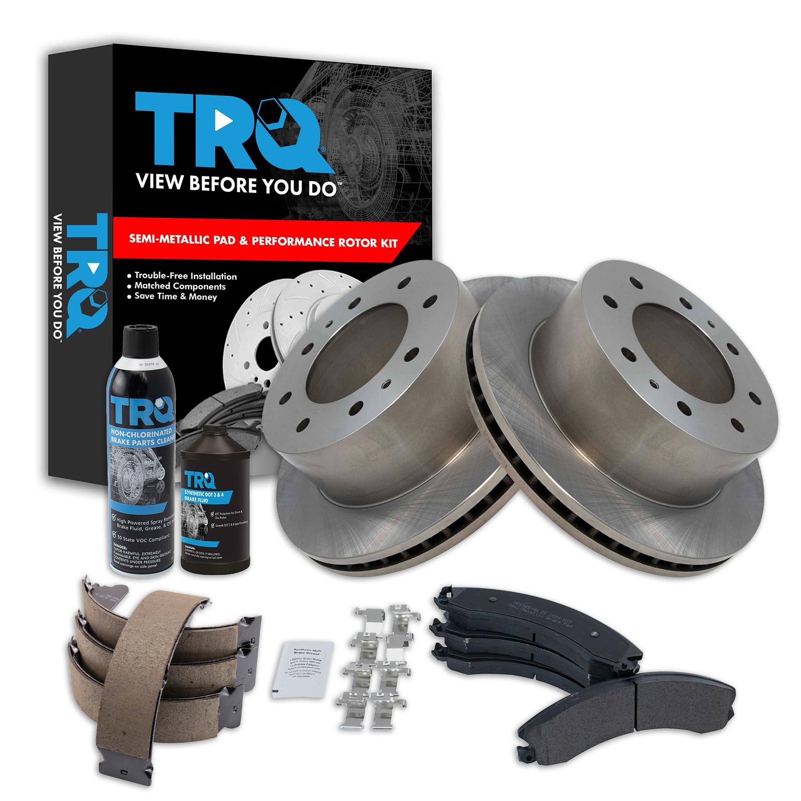 TRQ Rear Brake Pad &amp; Rotor Kit Compatible with 2011-2019 Chevrolet Suburban 3500 HD 2011-2019 GMC