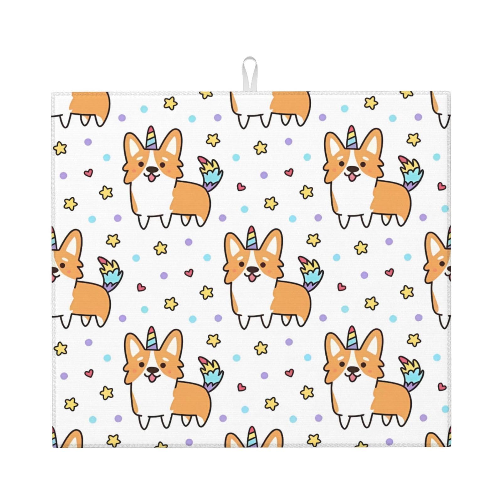 WHJSSF Corgi Prints Kitchen Drying Mat – Absorbent Dish Throw for Countertops, Quick-Dry Non-Slip Layer with Stylish Prints, Ideal Housewarming Gift