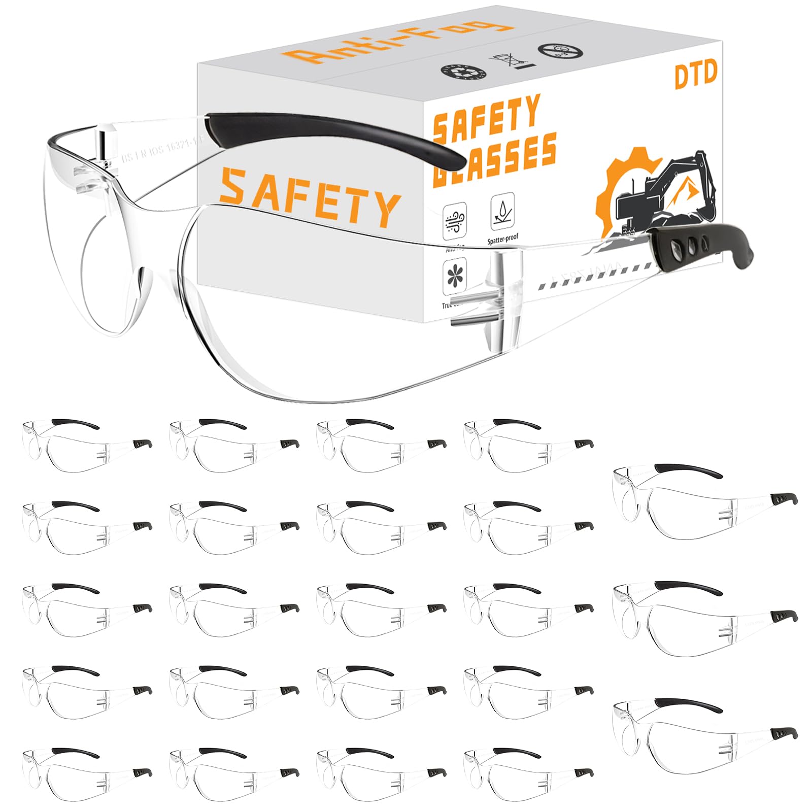 DTD Polycarbonate Safety Glasses Anti Fog Impact Resistant PPE Glasses 24pc